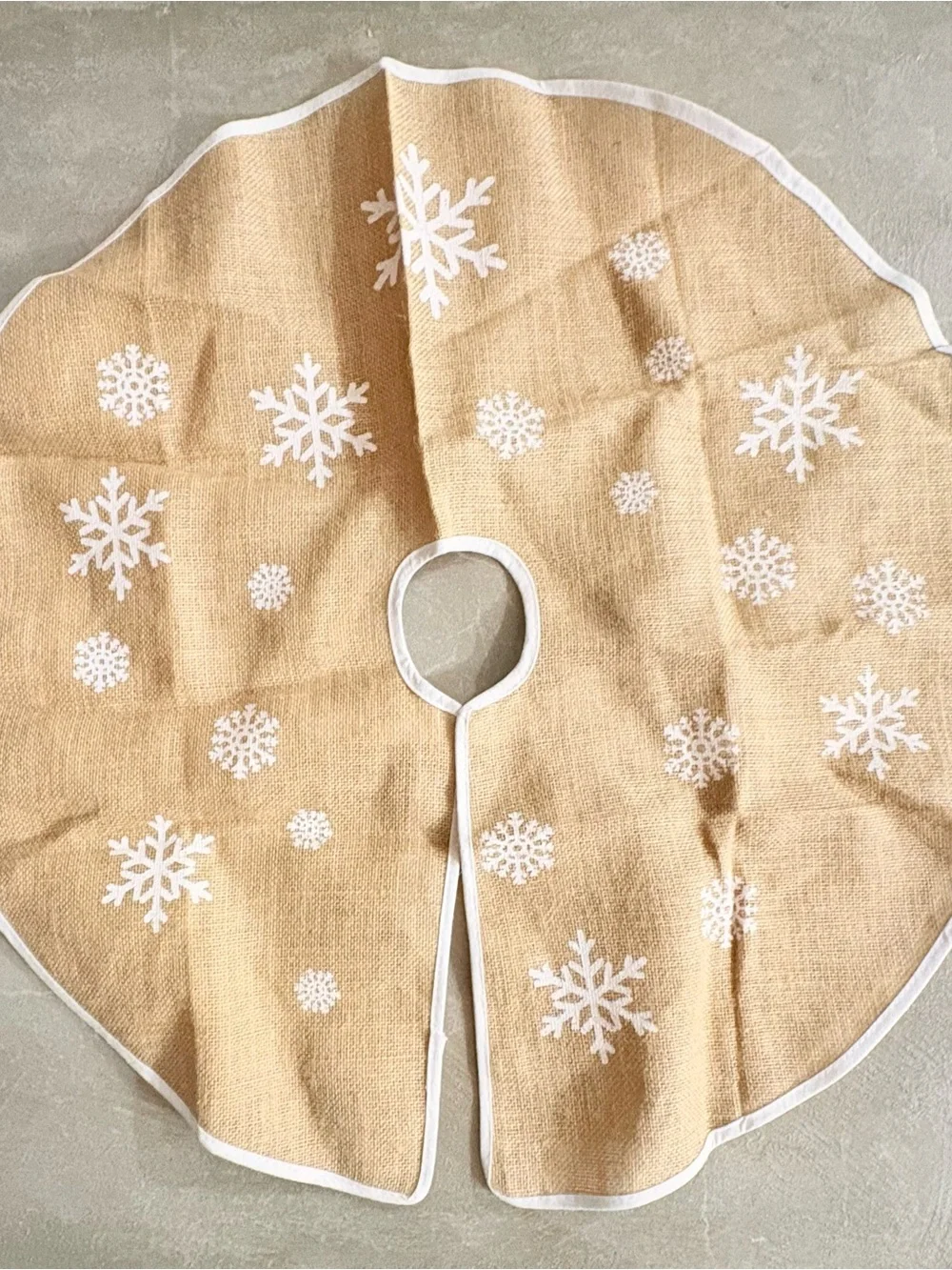 Lot of 2 Christmas Tree Skirts Snowflake Burlap-30” & Red Glitter-38”. New